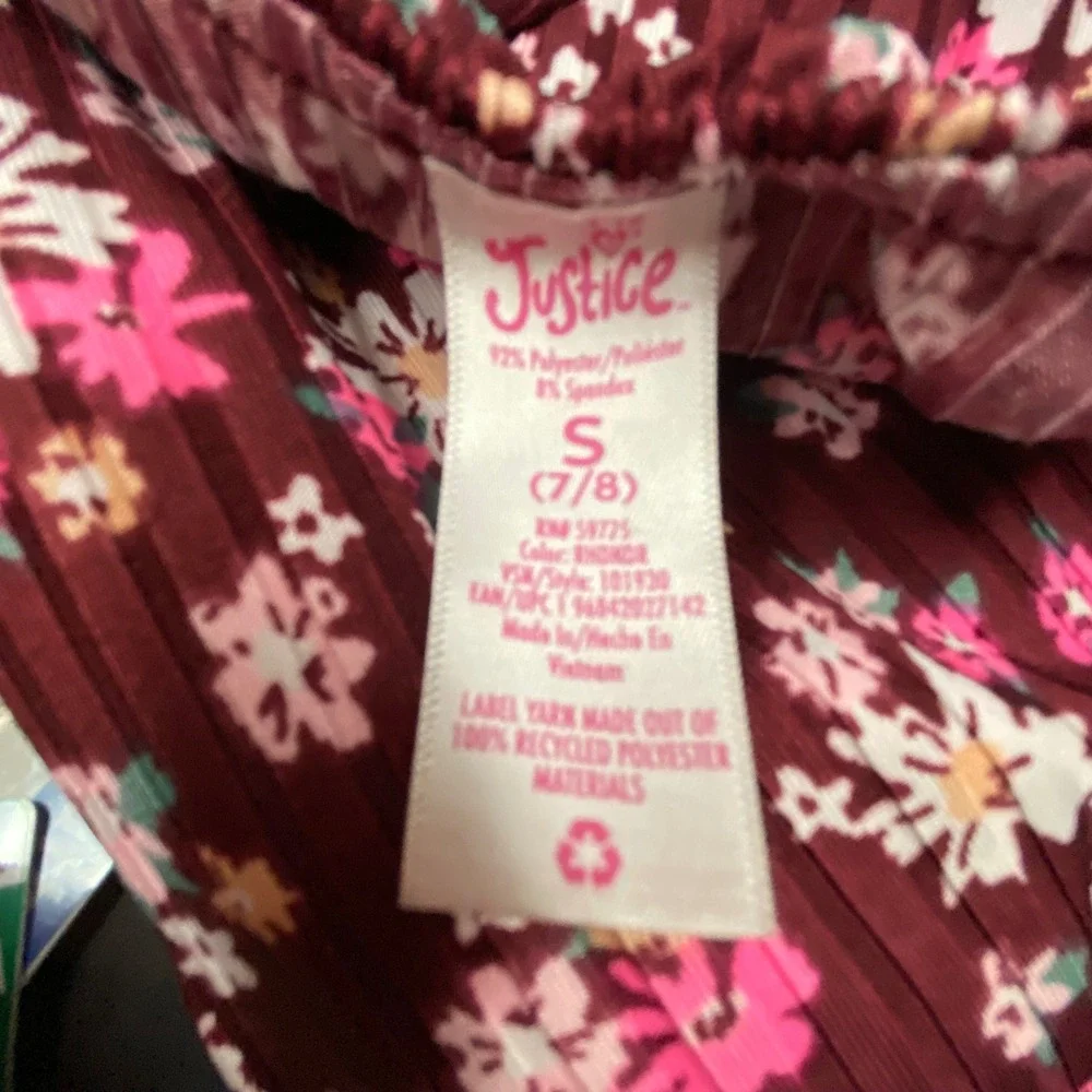 Justice Jumpsuit Kids Size S (7/8) Burgundy Excellent Floral Cold Shoulder Boho